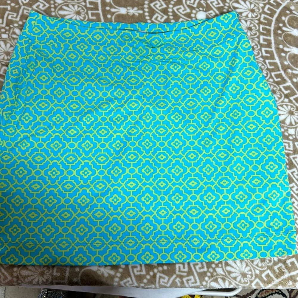 Sunsets & Sweet Tea Womens Dress Abstract Size 13 Nylon Blend Green Yellow
